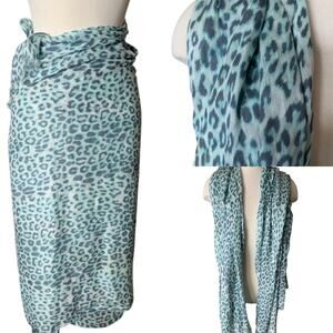 Express Aqua & Teal Animal Print Long, Light Weight Scarf, Cover, Up, Wrap NEW